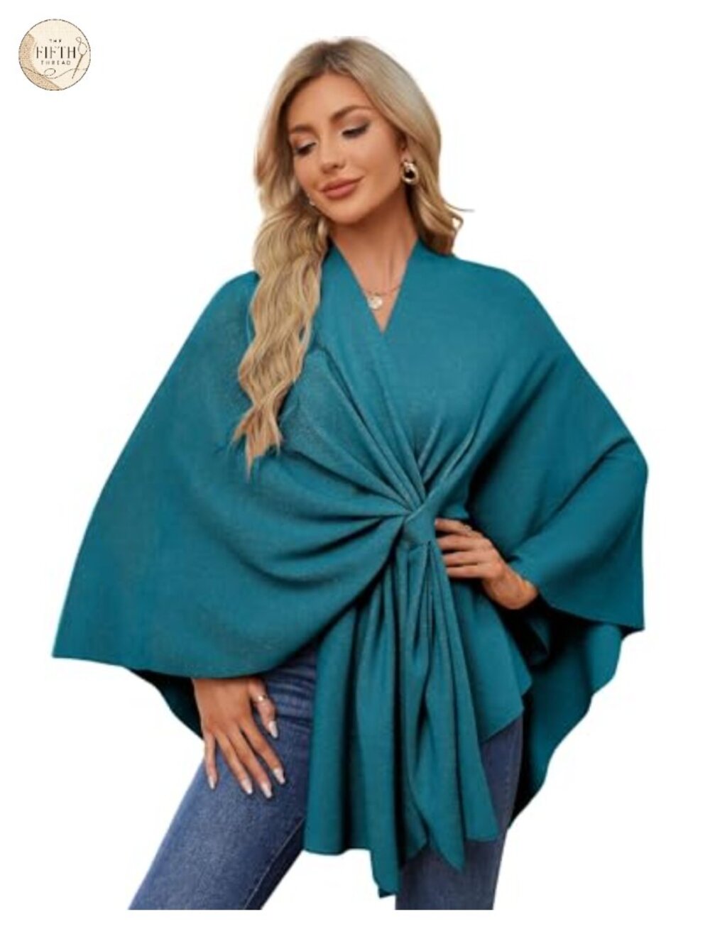 Elegant Shawl Wrap Open Front Poncho Sweater Viscose Blend